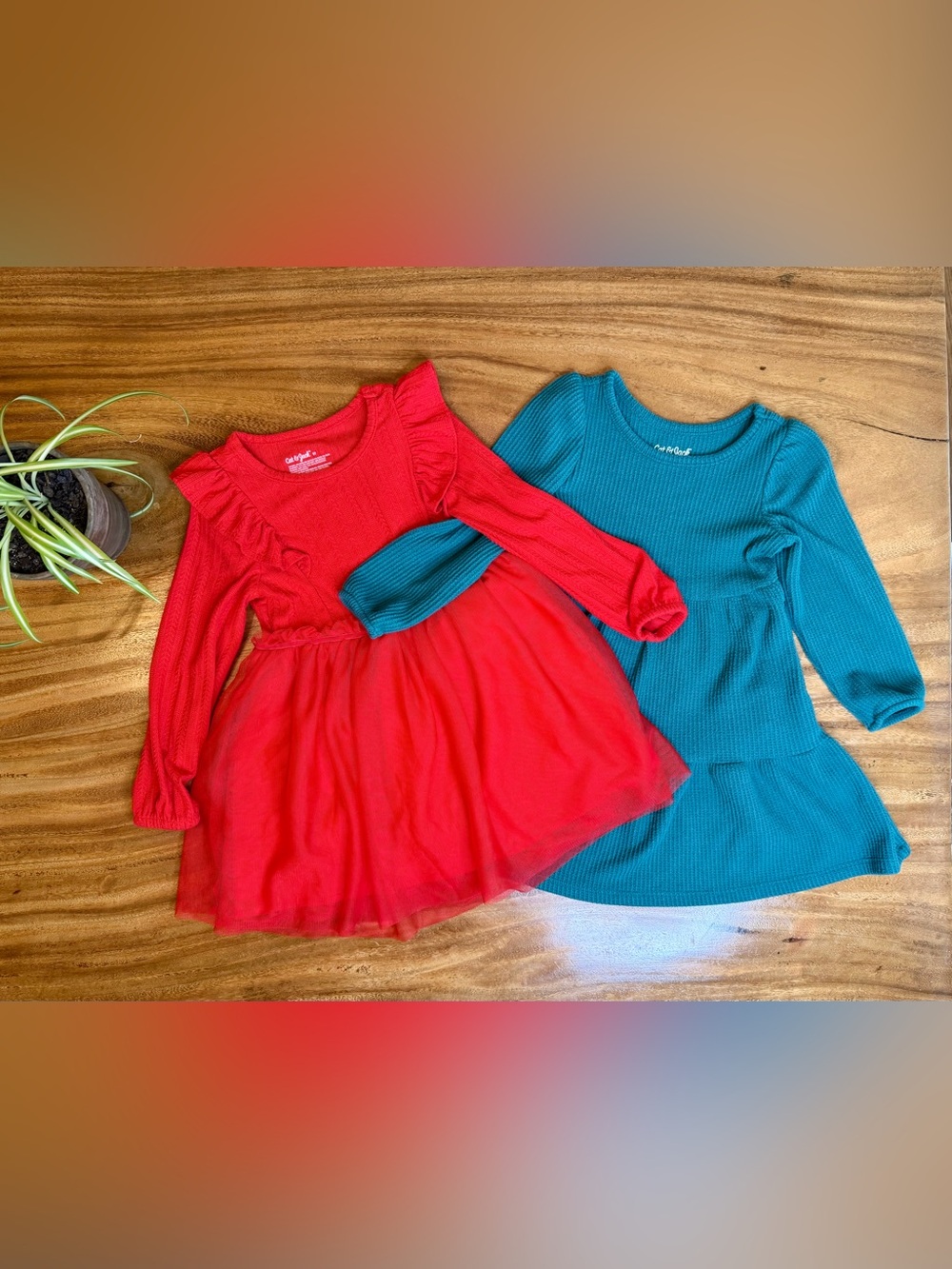 Cat & Jack | Girls Dress Bundle, Red Tulle and Teal Knit - 3T
